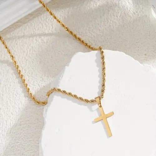 Colar Cruz Masculino Aço Inoxidável Pingente Cruz Minimalista Corrente Masculina