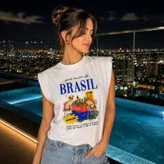 Camiseta Feminina Manga Japonesa Diversas Estampas Tropicais Silkscreen 100% Algodão