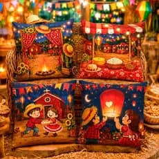 Kit 4 Capas de Almofada Tema Festa Junina 40x40 Zíper Enfeite Decoração