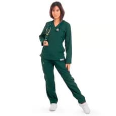 Pijama Cirúrgico Feminino Manga Longa Oxford Uniforme Farda Hospitalar