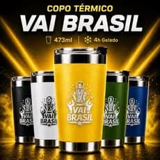 Copo Térmico Brasil 473ml Inox Com Tampa Ideal Para Café e Bebidas Geladas