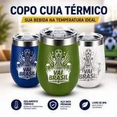 Copo Cuia Térmico Brasil Inox 360ml Tampa Gelado Quente Copa Premium Churrasco Tereré Chimarrão