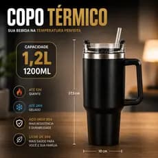 Copo Térmico 1200ml Com Alça Canudo Garrafa Térmica Academia Gelado 24h Quente12h