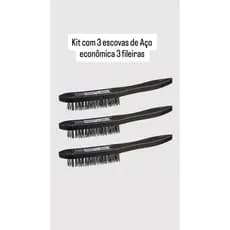 Kit 3 Escovas de Aço Econômica Profissional Limpeza Ferrugem Grelha Ferramentas.