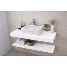 Bancada Banheiro Porcelanato Branco Neve com Prateleira Luxo 60 70 80cm