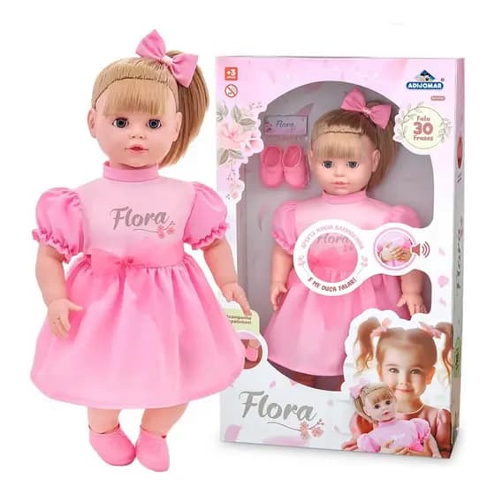 Boneca Flora Grande 50cm Abre E Fecha Olhos Fala 30 Frases