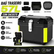 Baú Traseiro Moto Bauleto 45L 57L Impermeável Universal Com Encosto Forro Interno Base Bagageiro E Chaves