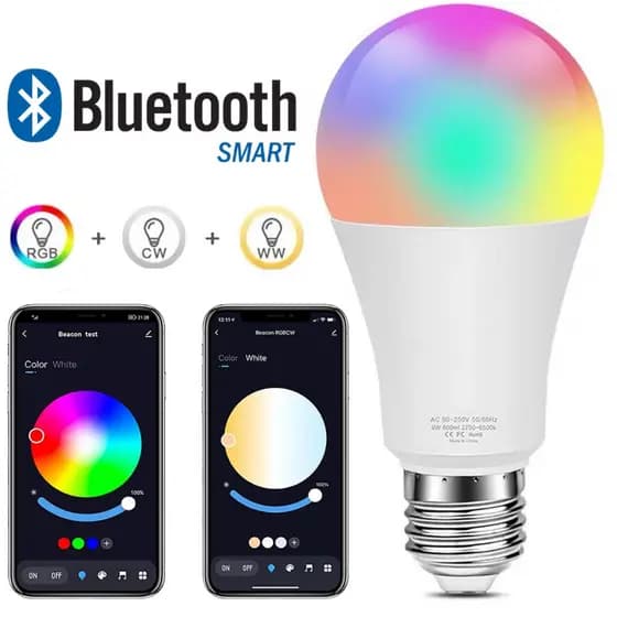 Lâmpada LED Inteligente E27 RGB Regulável Bluetooth Com APP E Controle De Voz Cores Quentes E Coloridas