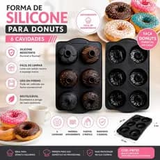 Forma Silicone Donuts 6 Cavidades Antiaderente Molde Assadeira Para Bolo
