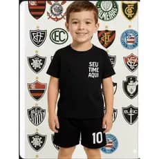 Conjunto unissex infantil camiseta +bermuda personalizado seu time