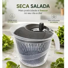 Centrífuga De Salada Secador Verduras Manual 4 Litros BPA Free Plástico Resistente Cozinha Cinza