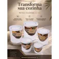 Kit 5 Potes Alimentos Mantimentos Plasútil Tampa Rosca BPA Free Organizador Cozinha 720ml a 7,6L