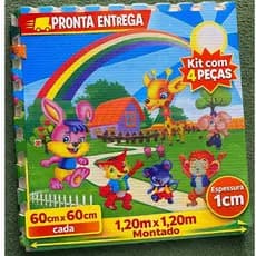 Kit 4 Peças Tapete EVA Infantil Puzzle 60x60cm 1,20x1,20m Infantil Intertravado Atóxico 1cm