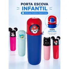 Porta Escova Dente Infantil Lúdico Tampa Giratória Viagem BPA Free Estojo Escova Personagens
