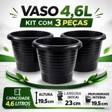 Kit 3 Vasos Para plantas 4,6L Preto