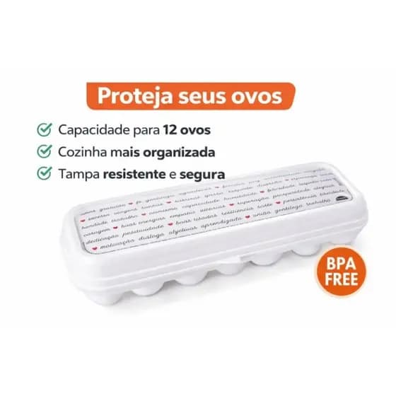 Porta Ovos com Tampa 12 Unidades Organizador de Ovos para Geladeira Porta Ovos Plástico BPA Free