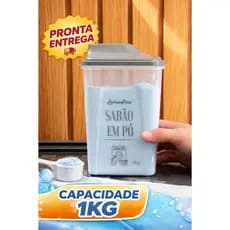 Porta Sabão em Pó 1,75L com Bico Dosador Pote Organizador Lavanderia Dispenser Sabão 1Kg