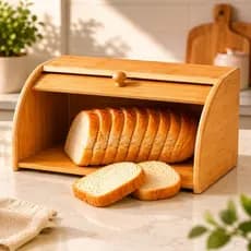 Porta Pães Bambu Grande Premium Tampa Retrátil Baú Organizador Cozinha
