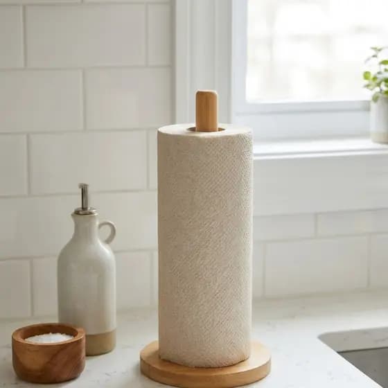 Suporte Porta Papel Toalha Em Bambu Natural 28,5cm Premium