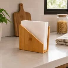 Porta Guardanapo de Bambu Premium – Suporte Elegante para Cozinha e Mesa Posta