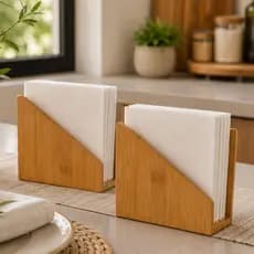 Kit 2 Porta Guardanapos de Bambu Premium – Suporte Organizador para Mesa e Cozinha