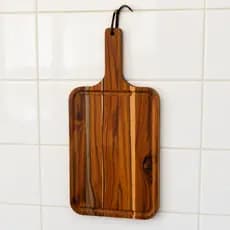 Tábua Churrasco Madeira Teca Premium 47x24 20mm Com Canaleta e Couro