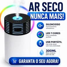 Umidificador De Ar USB 300ml Portátil Silencioso LED 7 Cores Quarto Home Office Bivolt