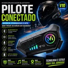 Intercomunicador Bluetooth Capacete Moto V10 Fone Ouvido Wi-Fi RGB Motocicleta