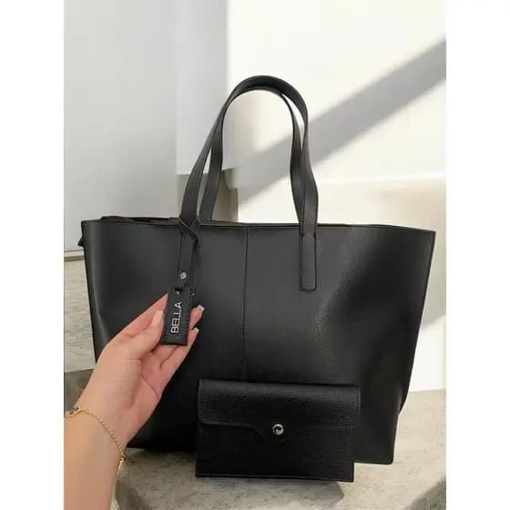kit Bolsa Sacola Feminina Grande BELLA + Necessarie Preta