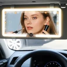 Espelho De Maquiagem LED Para Carro Com 3 Modos Recarregável Touch Luz Viseira Solar PrimeDeals