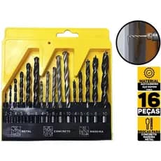Kit Jogo 16 Brocas Estojo Ferro Concreto Madeira Videa Aço Para Furadeira