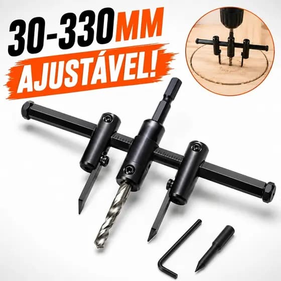 Broca Circular Ajustável 30 a 330mm para Furadeira Corte Preciso com Chave Allen