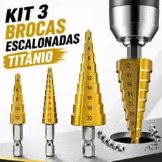 Kit 3 Brocas Escalonadas Titânio HSS 3-12 4-12 4-20mm Broca Cônica Hexagonal