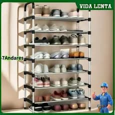 Sapateira Vertical 7 Prateleiras Calçados Aço Cromado Luxo Desmontável