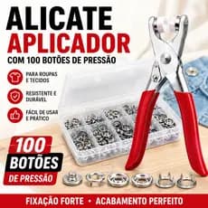 Kit Alicate Aplicador + 100 Botões de Pressão Metal para Costura Roupas Artesanato