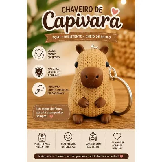 Chaveiro Capivara Fofinha 5cm, Mini Capivara Charmosa Chaveiro, Mini Capivara Decorativa Colecionável