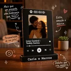 Placa Spotify Personalizada com Música + foto Grátis, Porta Retrato Casal Presente Dia dos Namorados Decorativo