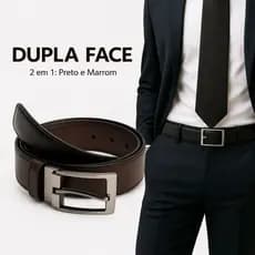 Cinto Dupla Face Masculino Couro Com Fivela Giratória de Couro Preto e Marrom