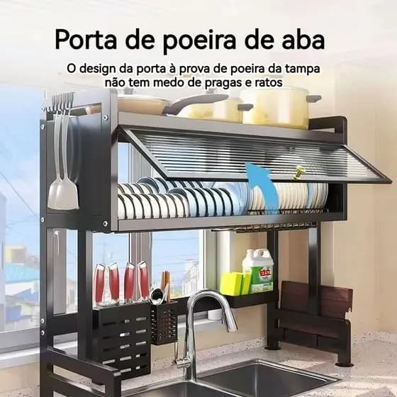 Escorredor De Louça De Pratos Cozinha Suspensa Organizador Estante de Asfalto Duplo