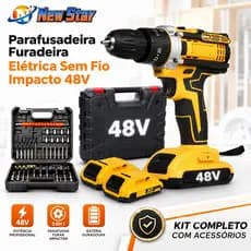 New Star Parafusadeira Furadeira 48V 2 Baterias Com Maleta e Acessórios Completo