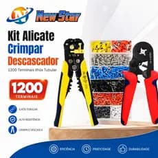 New Star Kit Alicate Crimpar Descascador 1200 Terminais Ilhós Tubular