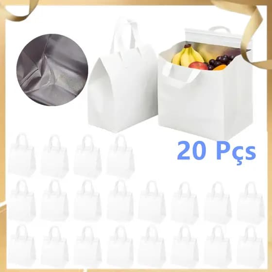 20 unidades, bolsa térmica para bebidas, branca  Bolsa térmica para almoço de piquenique