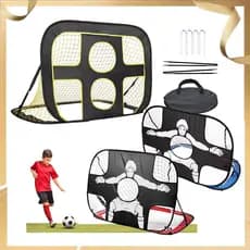Gol de futebol dobrável 2 em 1, rede alvo de treino de chute para crianças ao ar livre
