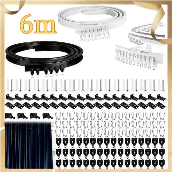 6metros,Montável na parede, conjunto de trilhos para cortina de teto, trilho de cortina para divisória, branco, preto