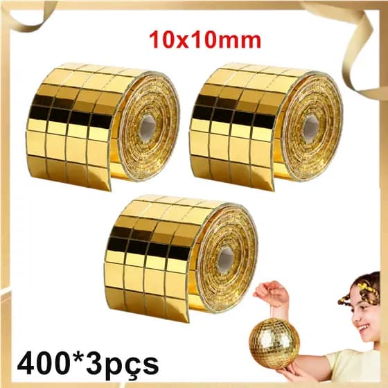 Mosaico espelhado em pedaços, azulejos de mosaico autoadesivos 10x10mm, 1200-4800 pçs, dourado decoração de estilo disco