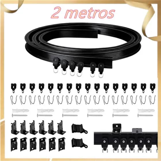  2 metros de montável na parede, conjunto de trilhos para cortina de teto, preto, trilho de cortina para divisória