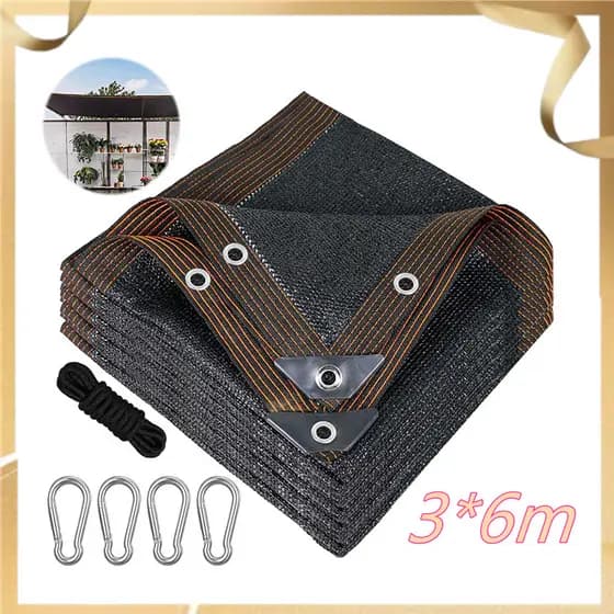 Tecido de sombra preto, kit 3x6m, malha durável com ilhós, rede de sombra para jardim, adequada para gazebos e estufas