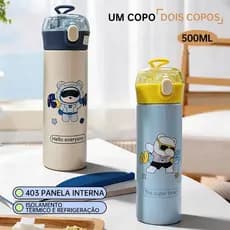 Garrafa Térmica Infantil escolar estampa de urso em Inox e trava 500ml com alça