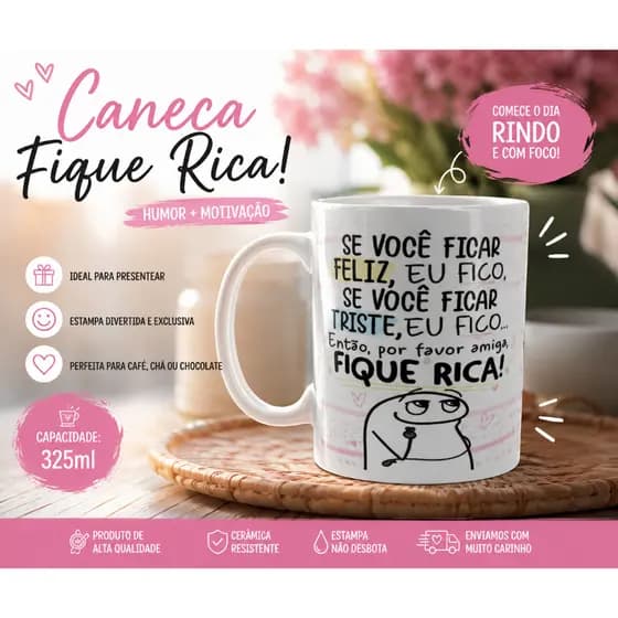 Caneca Divertida de Porcelana 325ml ☕ Frases Engraçadas e Motivacionais | Presente Criativo para Amigas, Família e Café