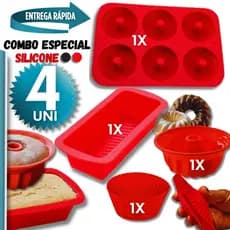 Combo Especial 4 Uni -  Forma Para Pão Forma Para Bolo Forma Forminha de Donuts Cupcake Silicone Multiuso Confeitaria